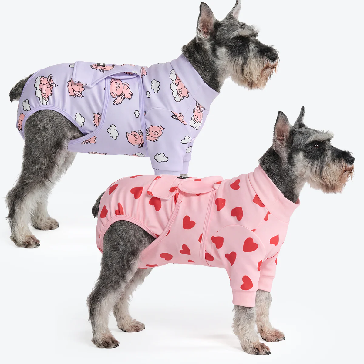 犬用術後服(2枚セット)– ピンクハーツ&ホエン・ピッグス・フライ - Image 2
