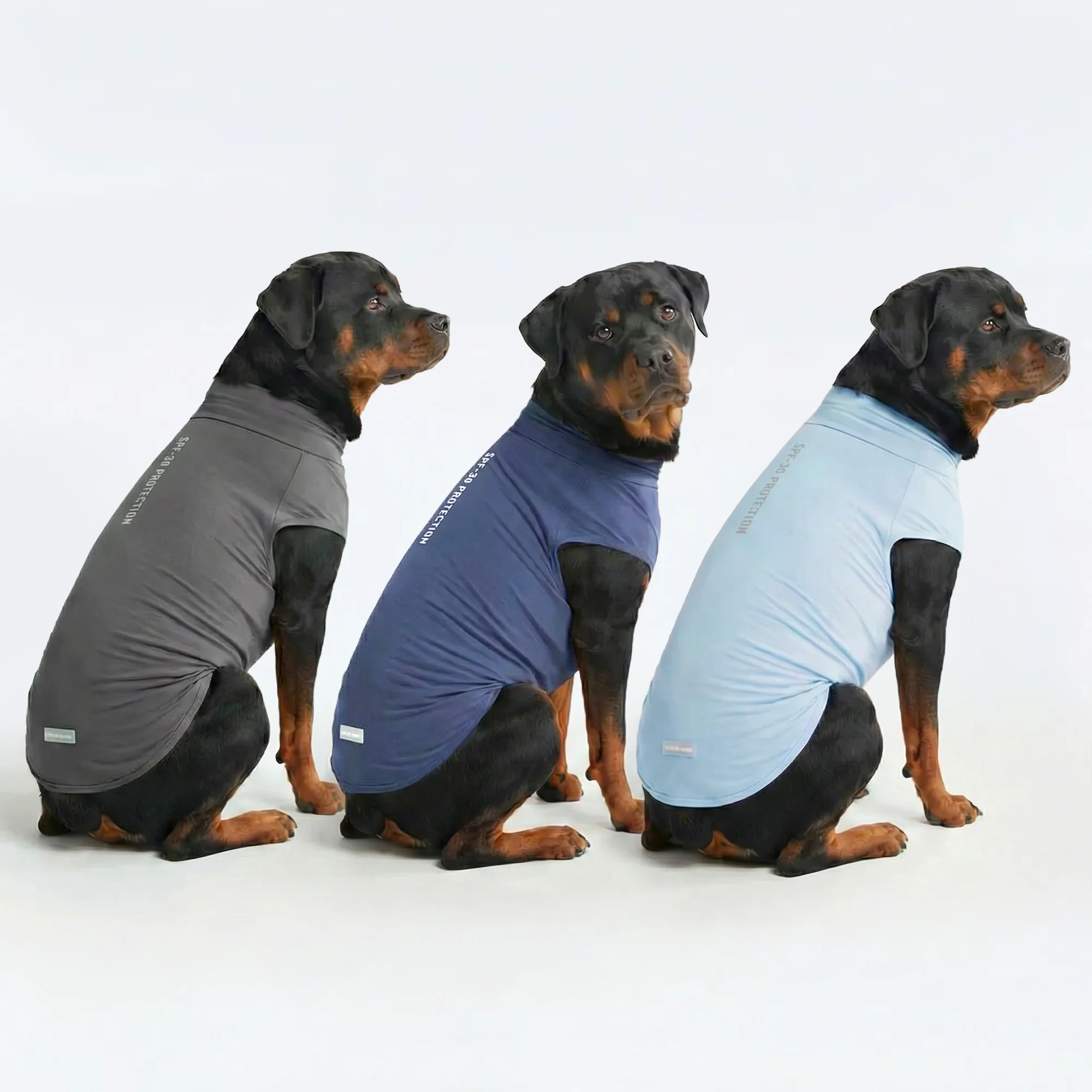 日焼け止め犬用Tシャツ（3枚パック） - ネイビーブルー、ダークグレー、ブルー - Image 4